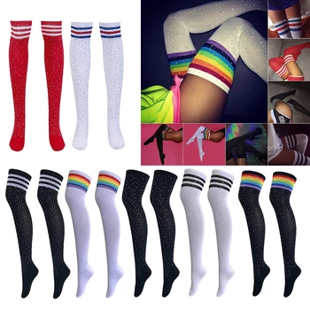 

Women Stripes Over Knee Thigh High Socks Sparkle Stockings Socks Leg Warmer