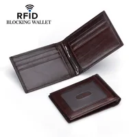 New RFID Blocking Genuine Leather Men Money Clip Wallet Small Card Protection Purse Mini Cash Holder For Man 1