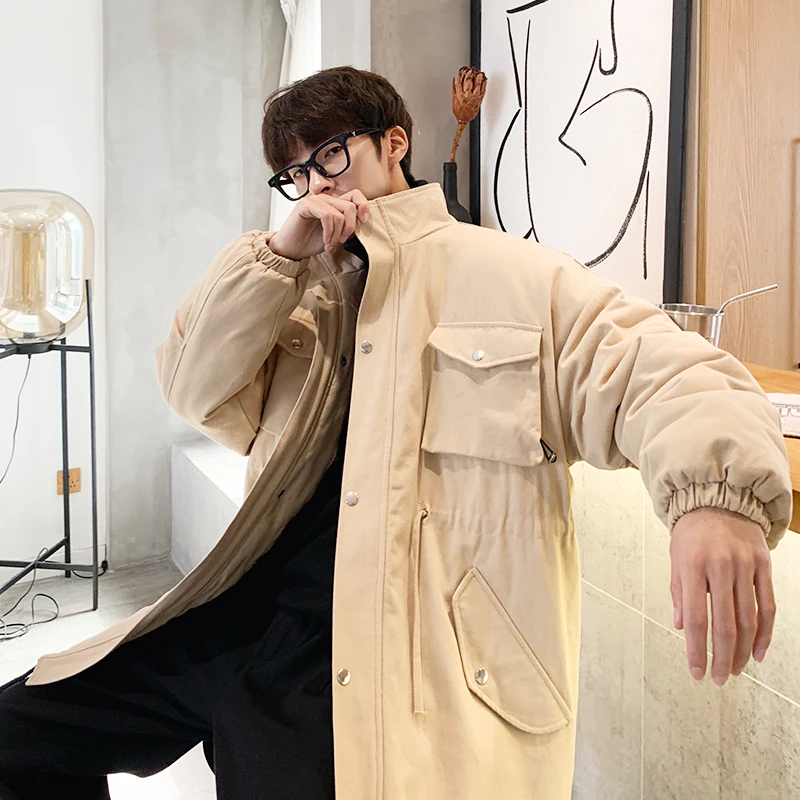 

Long Jacket Men's Fashion Solid Color Casual Multi-pocket Tooling Jacket Man Streetwear Wild Loose Hip Hop Bomber Jacket Male