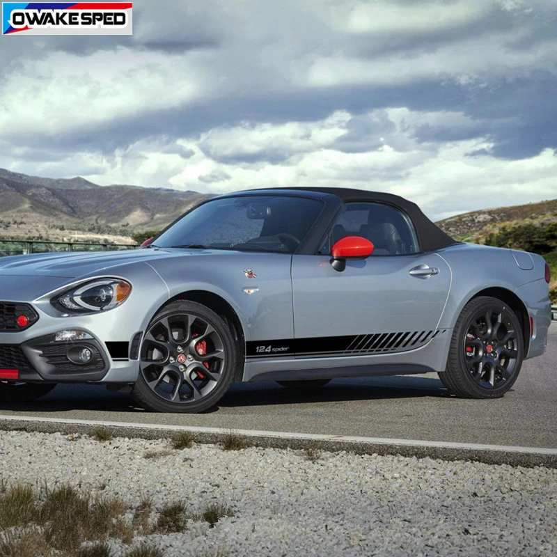 For-Fiat 124 Spider Car Door Side Skirt Sticker Sport Racing Stripes Auto Body Decor Vinyl Decals Both Side Accessories (3)