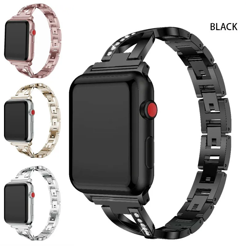 Ремешок из нержавеющей стали для iWatch 5 4 3 2 1 Series с металлическим ремешком Стразы 38