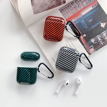 

Luxury sport car carbon fiber soft Silicone Case For apple Airpods 1 2 Bluetooth headset Protective Prevent loss Carabiner cover