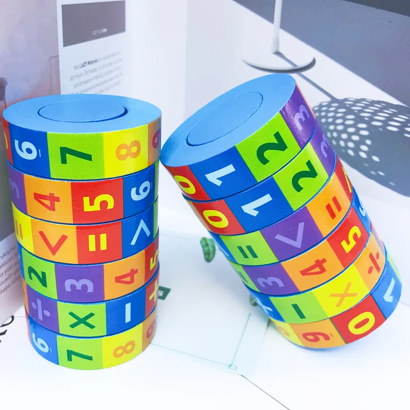 Деревянная для детского сада цилиндрические вращающиеся Обучающие приспособления с цифрами Intelligence Rubik's Cube обучение маленьких детей