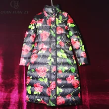 Qian Han Zi дизайнерские модные зимние длинные пальто женские с капюшоном с принтом розы Тонкий винтажный толстый зимний теплый пуховик overcoa