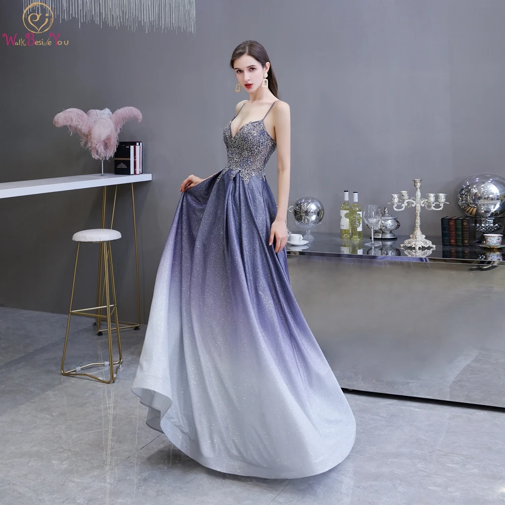 US $99.96 Sweetheart Evening Dresses 2020 Purple Gradient Lace Applique Rhinestone A Line Spaghetti Strap Long Party Prom Gowns 2020