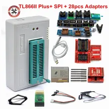 Mais novo 100% original tl866ii plus universal minipro programador com 28 adaptadores + spi clipe de teste pic bios alta velocidade programador