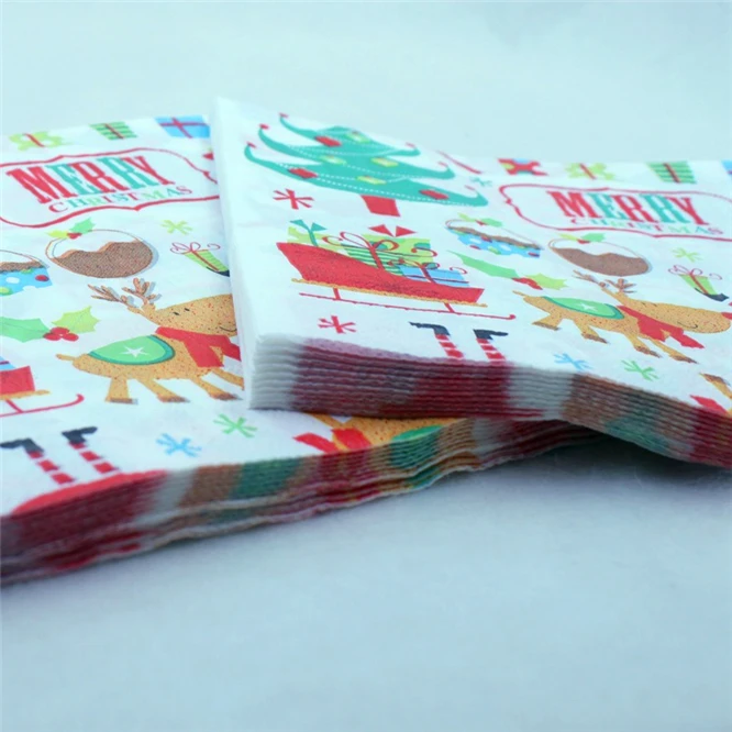 100 шт креативные Мультяшные 33x33 см забавные рождественские бумажные салфетки с рисунком Санта Клауса, бумажные салфетки для дома, бара, ужина, вечерние принадлежности