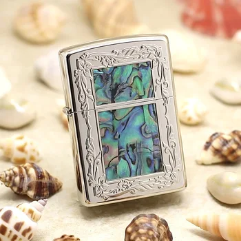 

Genuine Zippo oil lighter copper windproof Silver frame shell cigarette Kerosene lighters Gift With anti-counterfeiting code