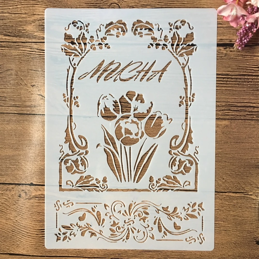 A4 29cm Tulip Garland Floral DIY Layering Stencils Wall Painting Scrapbook Coloring Embossing Album Decorative Template | Канцтовары для