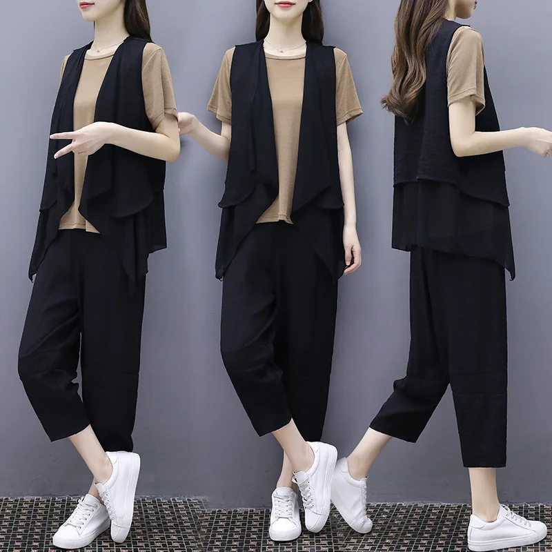 

Large Size Dress 2019 Summer Wear Fat Mm Scheming Set Fashionable Slimming Belly Covering Large GIRL'S Waistcoat Western Style T