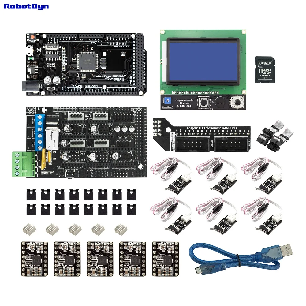 With A4988 driver 3D принтер и CNC KIT2. MEGA 2560+ RAMPS 1,4+ графический контроллер 128x64+ драйверы+ концевой упор, совместим с Arduino и RepRap - Цвет: With A4988 driver