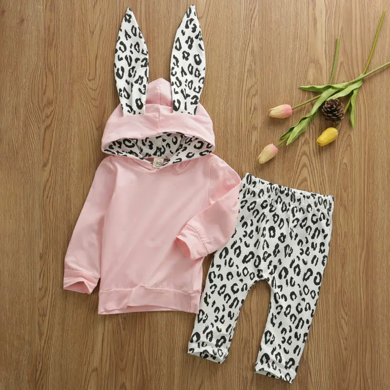 

Toddler Baby Girl Winter Clothes Rabbit Hoodies Tops Leopard Pattern Pants Outfits Set 2PCS