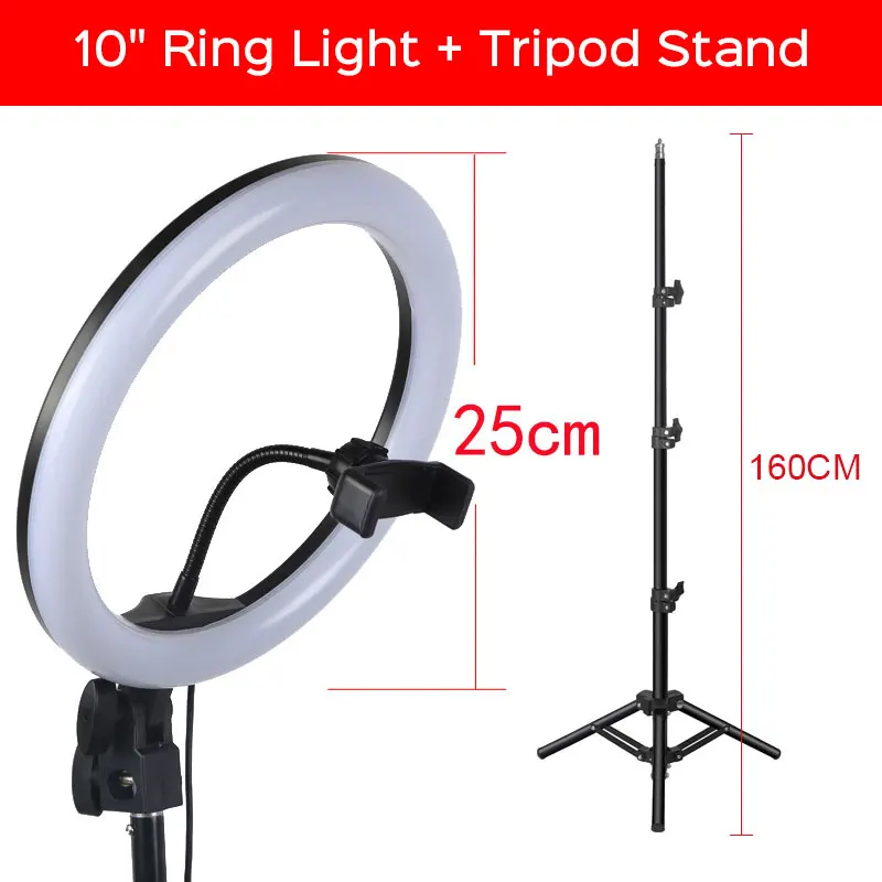 10inch Ring Tripod Фотостудия 6 ''10'' 14 ''светодиодный кольцевой свет Ringlight штатив подставка держатель телефона фотографическое селфи кольцо свет для YouTube видео - Цвет: 10inch Ring Tripod