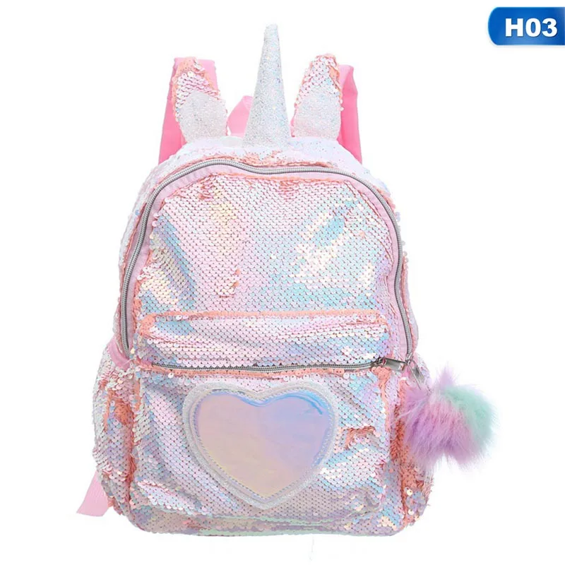 1 шт., рюкзак с блестками Nicorn для девочек, детские Мультяшные сумки для начальной школы, вместительные сумки для книг, ранец, двойной рюкзак на плечо - Цвет: H03