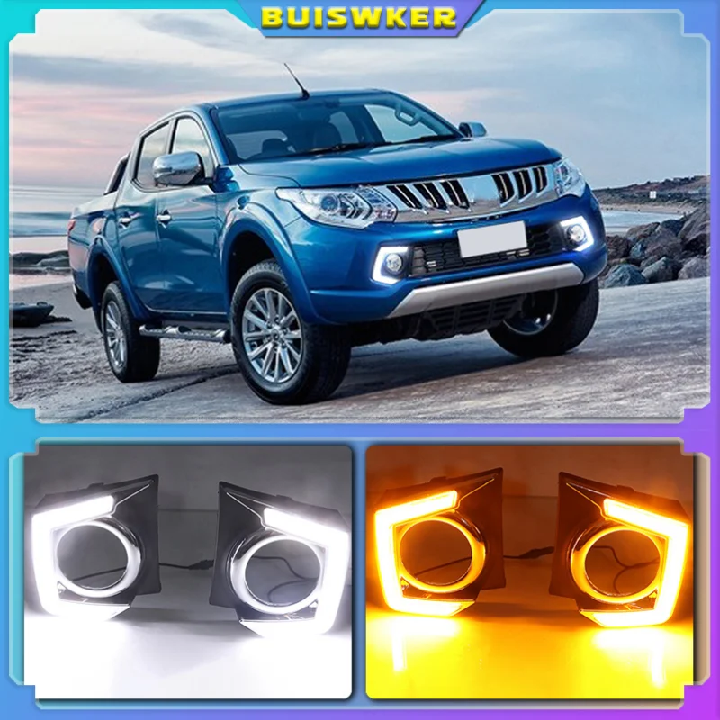 

2 шт. Автомобильные светодиодные дневные ходовые огни DRL лампа для Mitsubishi Triton L200 2015 2016 2017 2018 с функцией затемнения противотуманная фара