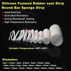1M Dia.1/2/3/4/4.5/5/6/7/8/9/10-30mm Waterproof  Foamed Silicone Rubber Seal Strip Silicon Sponge Cord Round VMQ Foaming Cord