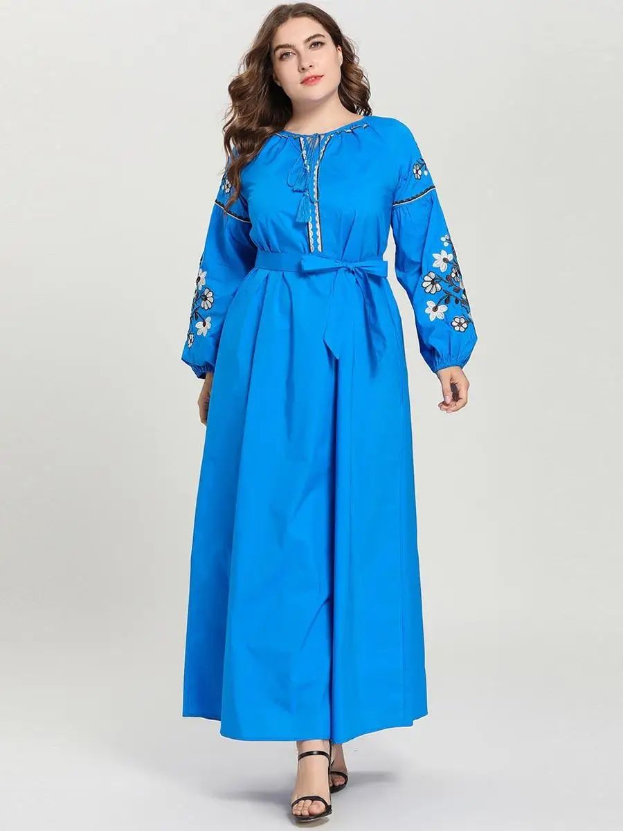 Винтажное женское платье большого размера с вышивкой и длинными рукавами Абая для мусульман, Дубай Кафтан Jilbab осеннее платье, исламское