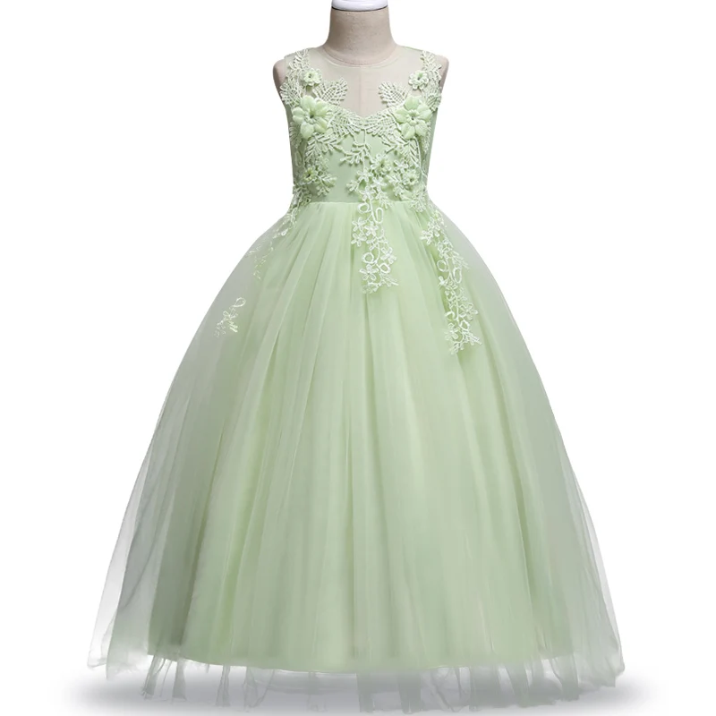 Элегантные благородные платья для девочек с аппликацией; одежда для маленьких принцесс; платье для девочек-подростков; Длинная одежда для дня рождения для детей 4-14 лет