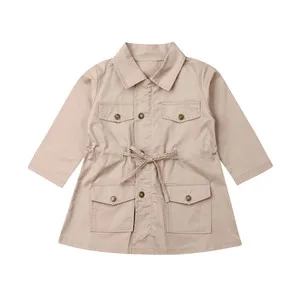 Хаки 2-7T осеннее детское модное пальто для девочек; куртки; детская одежда; Верхняя одежда; Детское пальто - Цвет: Хаки