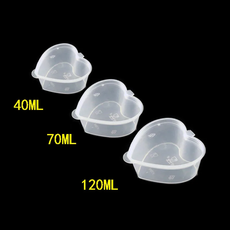 

100pcs High quality transparent love shape disposable pudding cup 40ml 70ml 120ml jelly sauce fruit plastic cup with lid