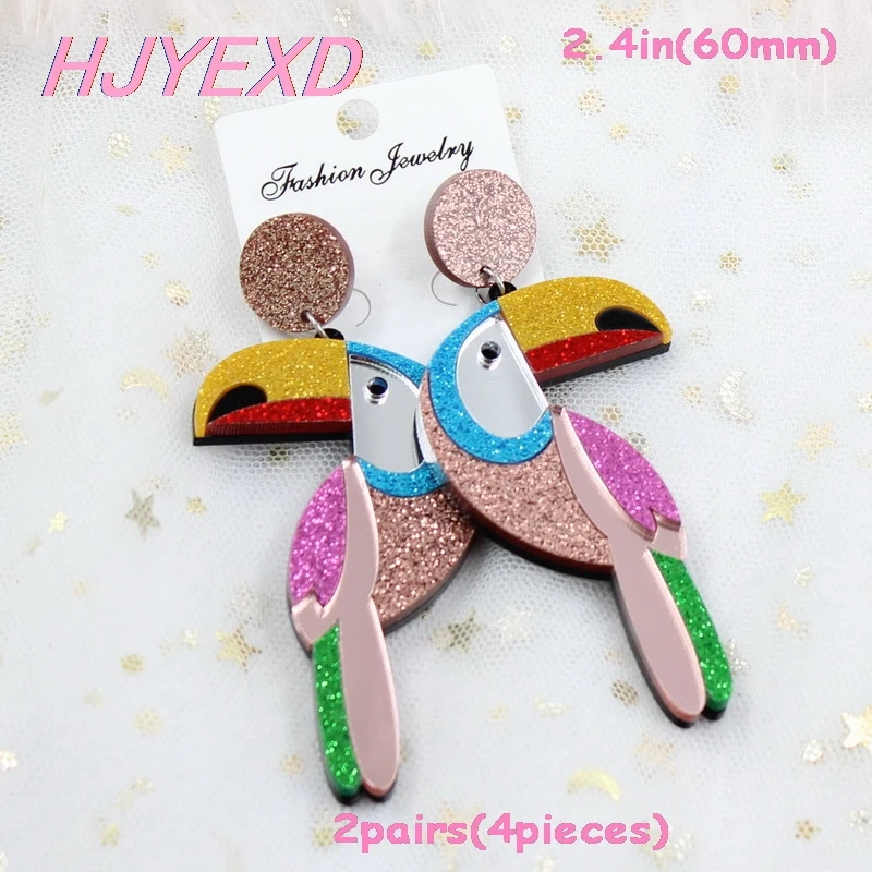 glitte-2pair 2 пары) 70 мм акриловые серьги в виде птиц винтажные птицы Тукан Висячие серьги Высокое качество акриловый блеск Лазерная Cutout-HP009 - Окраска металла: glitte-2pair