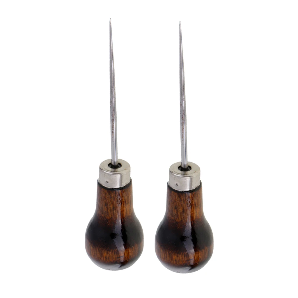 2 Pieces Gourd Shape Awl For Leather Tailors Awl Wood Handle Scratch Awl Sewing Awl Tool for Beginners