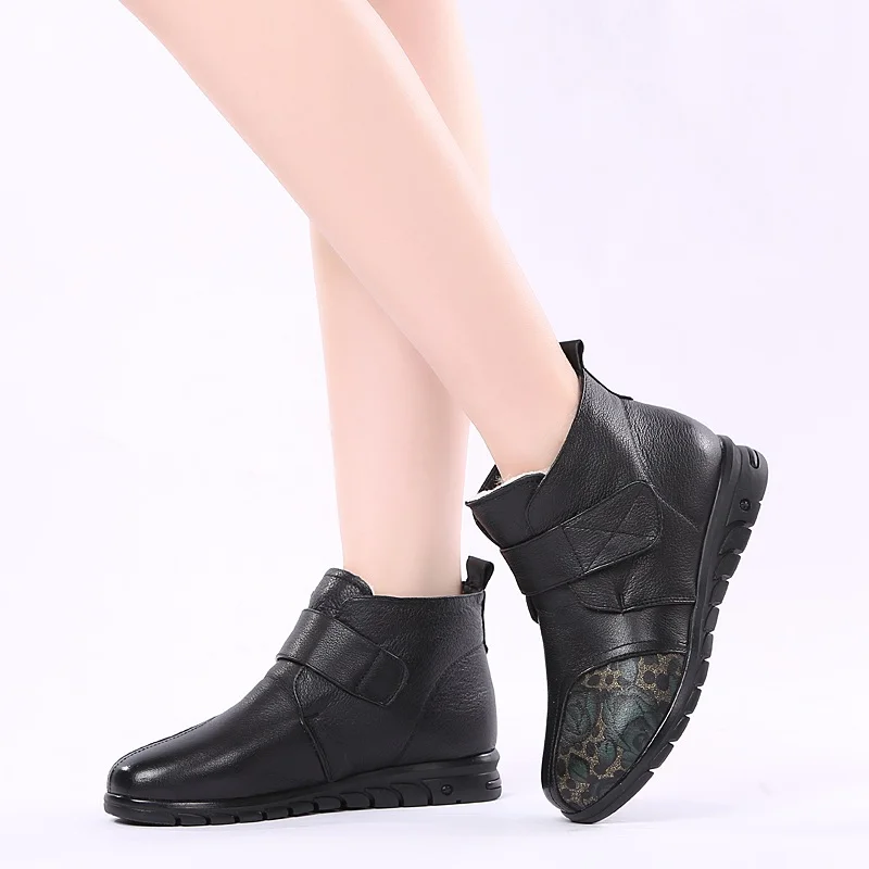 GKTINOO New Women Snow Boots Winter Fur Ankle Boots For Women Wool Boots Printing Genuine Leather Mother Flat Keep Warm Shoes
