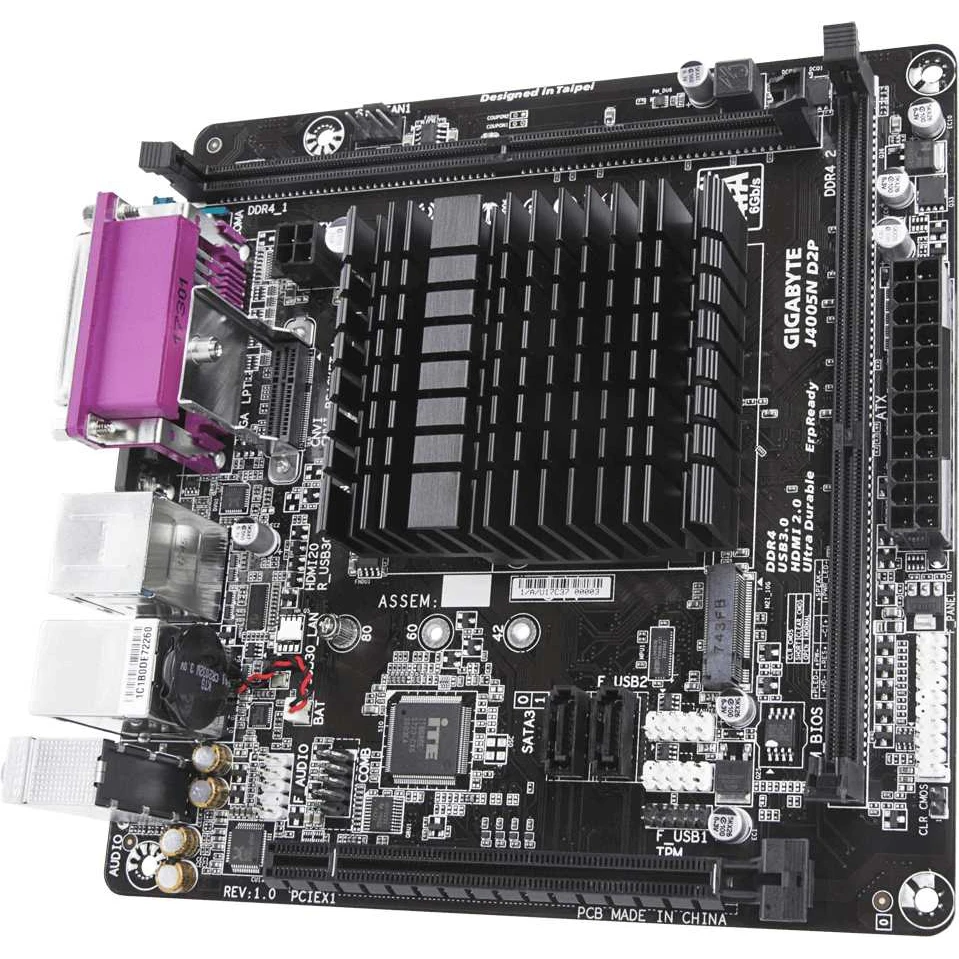 Материнская плата Gigabyte J4005N D2P 2xDDR4 mini-ITX AC`97 8ch(7.1) GbLAN+VGA+HDMI