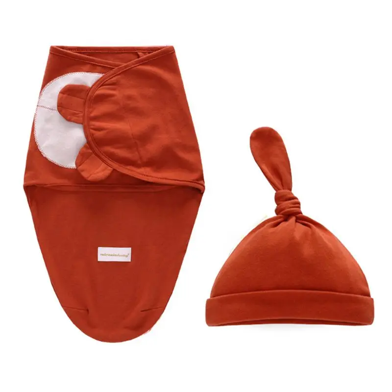 2 Pcs/set New Infants Baby Cotton Wrap Sleeping Bag Hat Newborn Girls Boys Solid Color Swaddle Cap Set