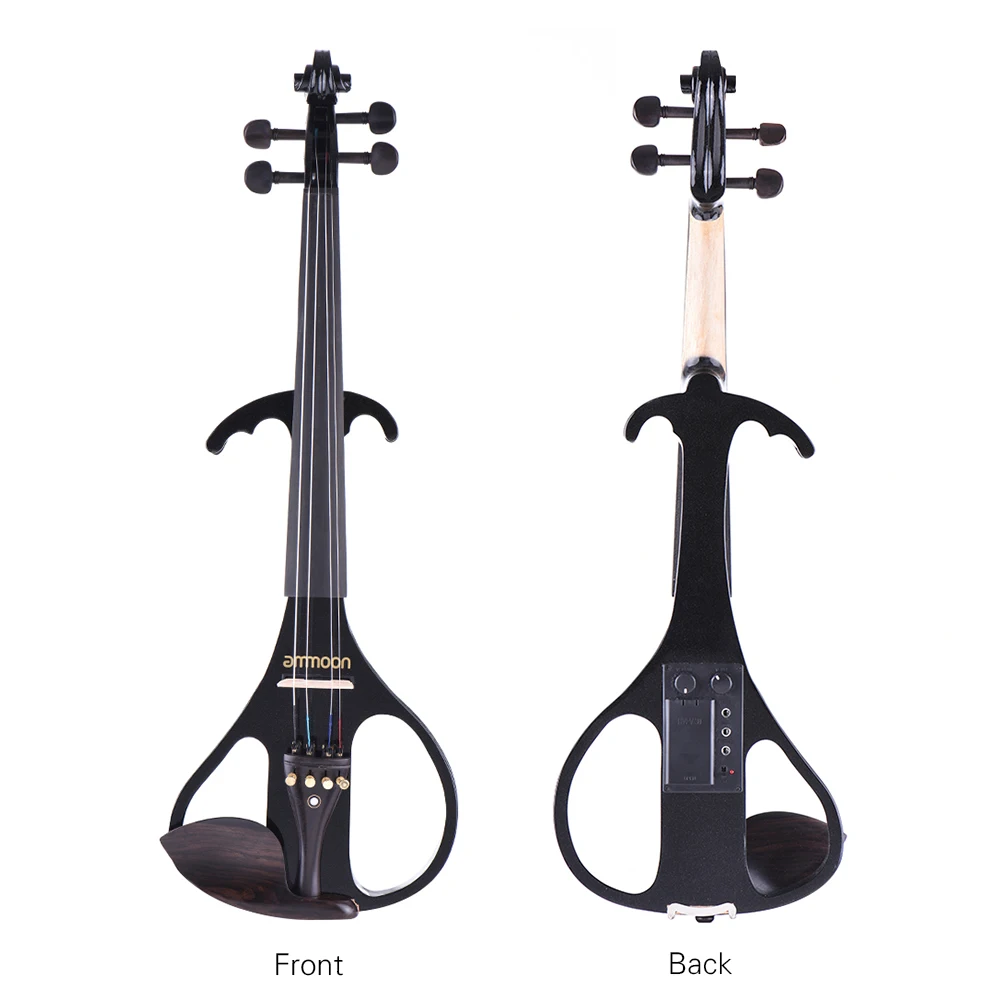 ammoon VE-209 Full Size 4/4 Solid Wood Silent Electric Violin Fiddle Maple Ebony Fingerboard Tailpiece with Bow Hard Case Tuner