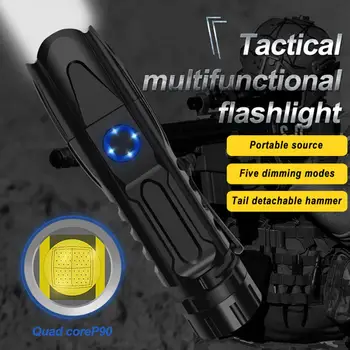 

5 in 1 Torch Charging Safety Hammer Sos Work Usb Rechargeable Led Flashlight Super Powerful Emergency Lantern for Hunting