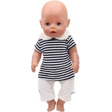 

43 Cm Boy American Dolls Clothes Casual White Striped Tracksuit + Pant Children's toys Fit 18 Inch Girls Doll Gift f291