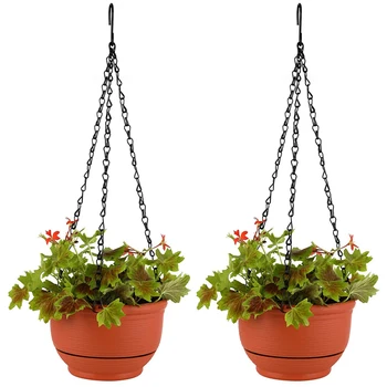 

Plastic Hanging Planter Self Watering Basket with Detachable Base 8 Inch Red Set of 2 - Round Hanging Flower