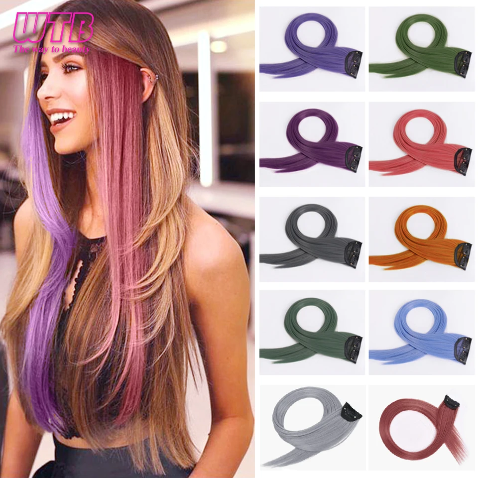 WTB sintético Peluca de Color de una pieza Invisible sin fisuras destacando extensión de cabello pedazo de mujer largo y recto cabello falso