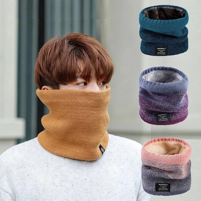 Winter Scarf for Men Fleece Ring Bandana Knitted Warm Solid Scarf Women Neck Warmer Thick Cashmere Hot Handkerchief Ski Mask 2