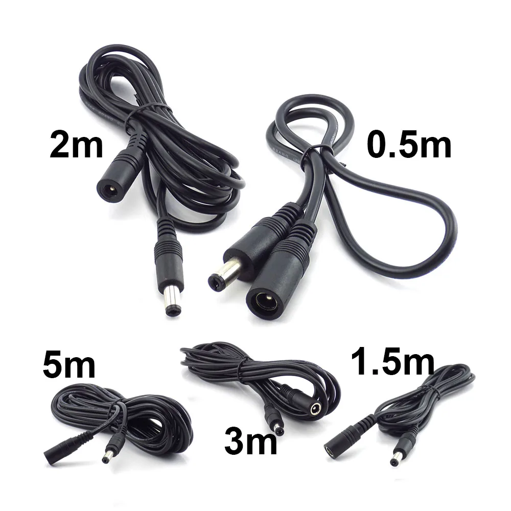 Cable de extensión de Cable de alimentación de 12V CC, adaptador de enchufe hembra a macho de 5,5mm x 2,1mm para cámara CCTV, tira de luz LED