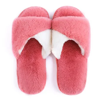 

Faux Fur Slides Slippers Autumn Winter Flurry Home Shoes Soft Plush Sole Flat Slippers Women 2019 New