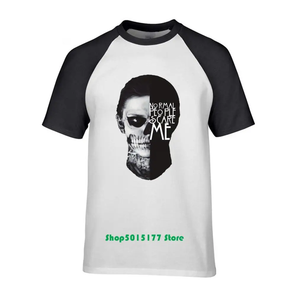 

New Normal People Scare Me Face T-Shirt For Men Clothes Novelty Spring American Horror Story Tee Shirt For Boy O Neck Hip hop