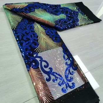 

Hot sale Women Dress Net Lace Fabric AJY41 double-colors sequins design Most popular black background French Tulle Lace Fabric