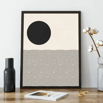 

Ocean Waves Print Nautical Mid Century Modern Geometric Poster Woodblock Style Illustration Neutral Colors Home Wall Art Decor