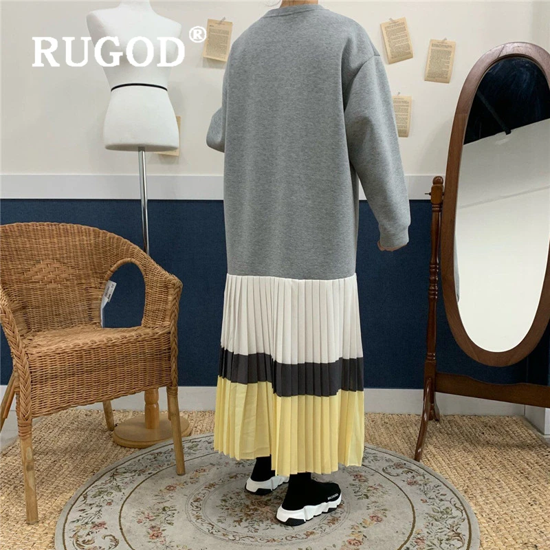 RUGOD Chic зима женское платье элегантный сплошной круглый вырез горловины прямые дамские платья свободного покроя vestido модное Утепленное зимнее платье