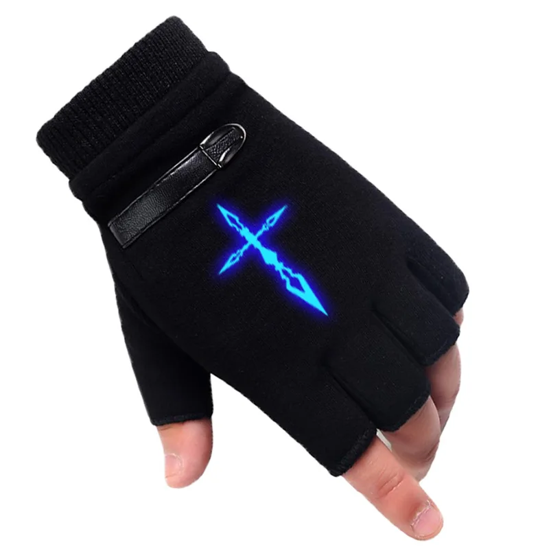 Winter Anime Fate/stay Night  Glove Half Finger Couple Cartoon Fate Zero Mitten Print Black Plus cashmere Unisex Cosplay Gift