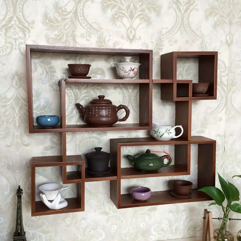 Solid Wood Wall Display Stand Size Purple Sand Teapot Cup Holder Tea