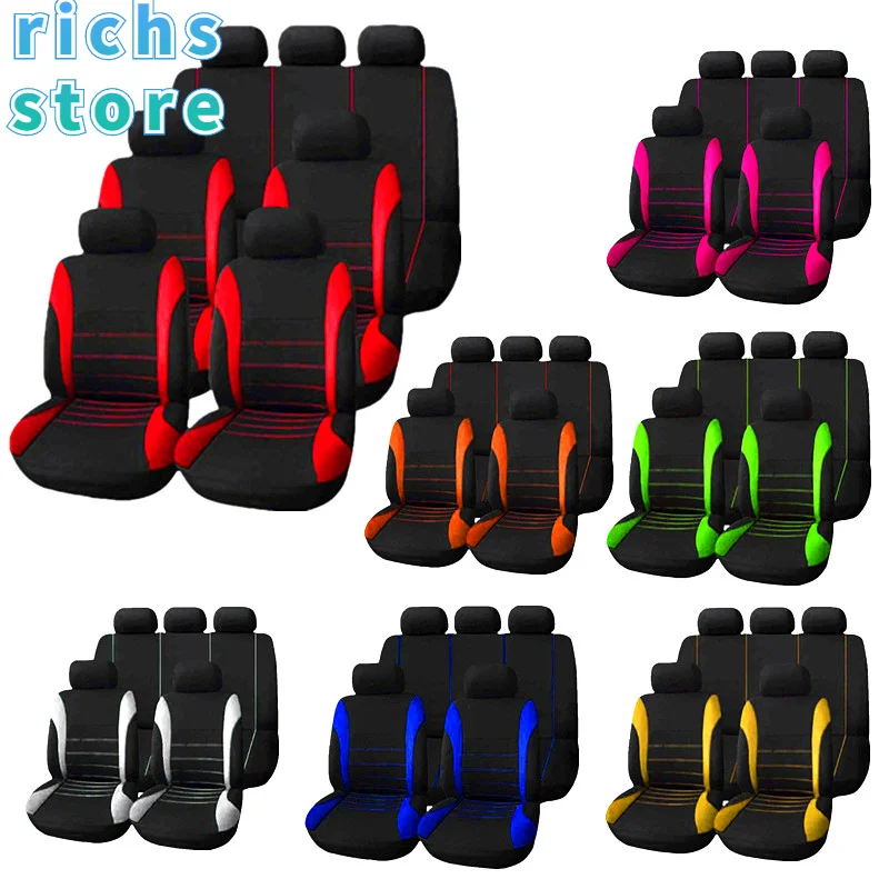 Auto Parts Car Seat Cover Polyester Fabric 2/4/9 Piece Set Four Season Universal Front/Rear Car Seat Cushion