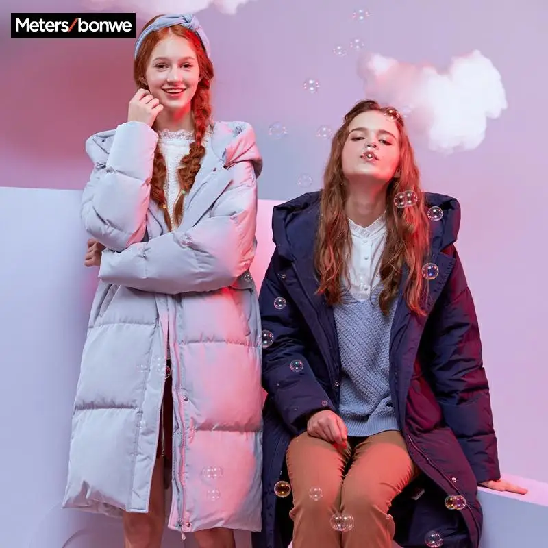 Metersbonwe новинка Длинные теплые пуховые пальто выше колена Женское зимнее теплое с