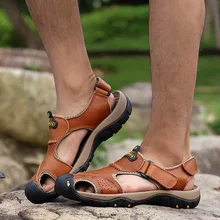 Мужские сандалии из натуральной кожи; коллекция года; Летняя мужская обувь; пляжные сандалии из коровьей кожи; модные мужские сандалии; A829
