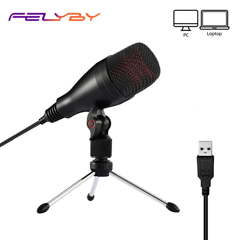 FELYBY кардиоидный Конденсор USB микрофон для студийной записи прямая трансляция YouTube видео конференции вещания игровой микрофон