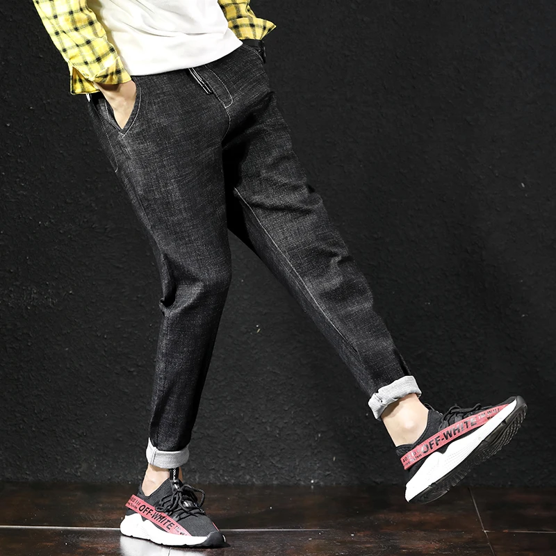 Reviews M-7XL Big Size Jeans Men Clothes Trousers Homme Straight Loose Pants Denim Blue Plus Jean Large size trousers Waist tie belt 6XL