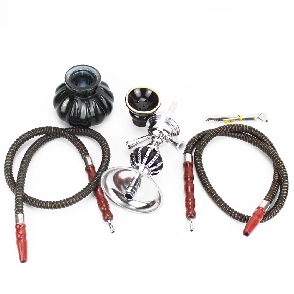 Glass Shisha Set Ceramic Bowl Single or double pipe Synthetic Leather Hose Metal Charcoal Tongs Narguile Sheesha Hookah Set