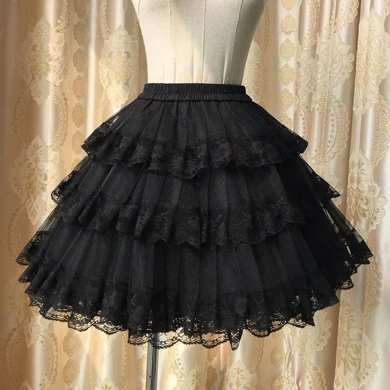 3 Layers Petticoat Crinoline Women Lolita Cosplay Skirt Princess Costume Lace Bridal Hoopless Ball Gown Underskirt Ladies